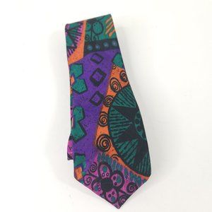 Vintage 1980's Policy Multicolor Abstract Stained Glass Skinny Necktie